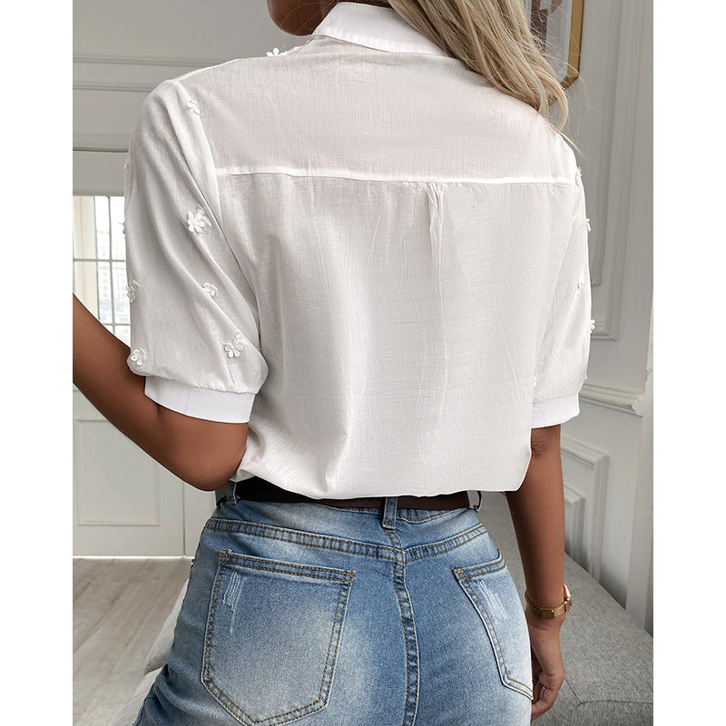 Romantic White Blouse with Floral Design