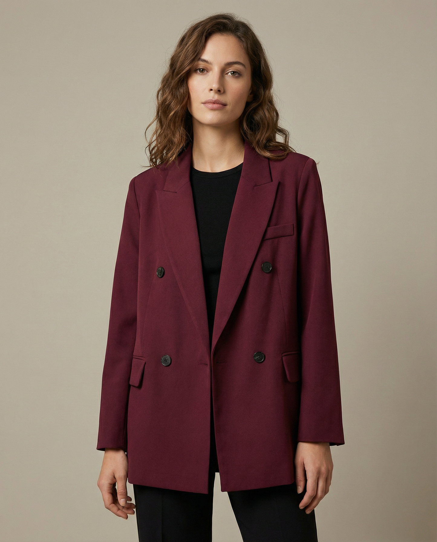 Burgundy Vintage Blazer – Classic Double Breasted Style for Autumn Elegance
