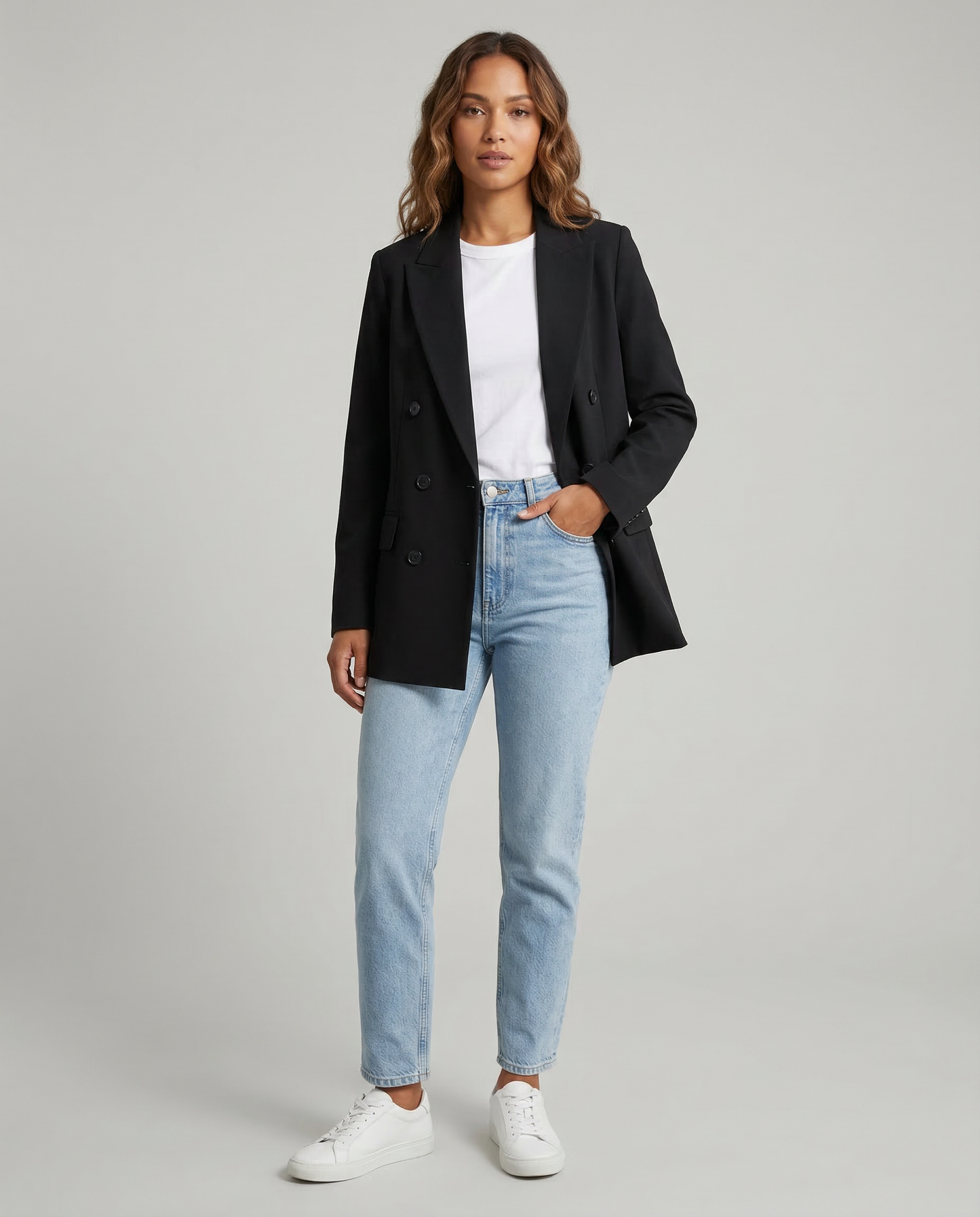Classic Tailored Black Blazer – Elegant Double Breasted Casual Chic Jacket