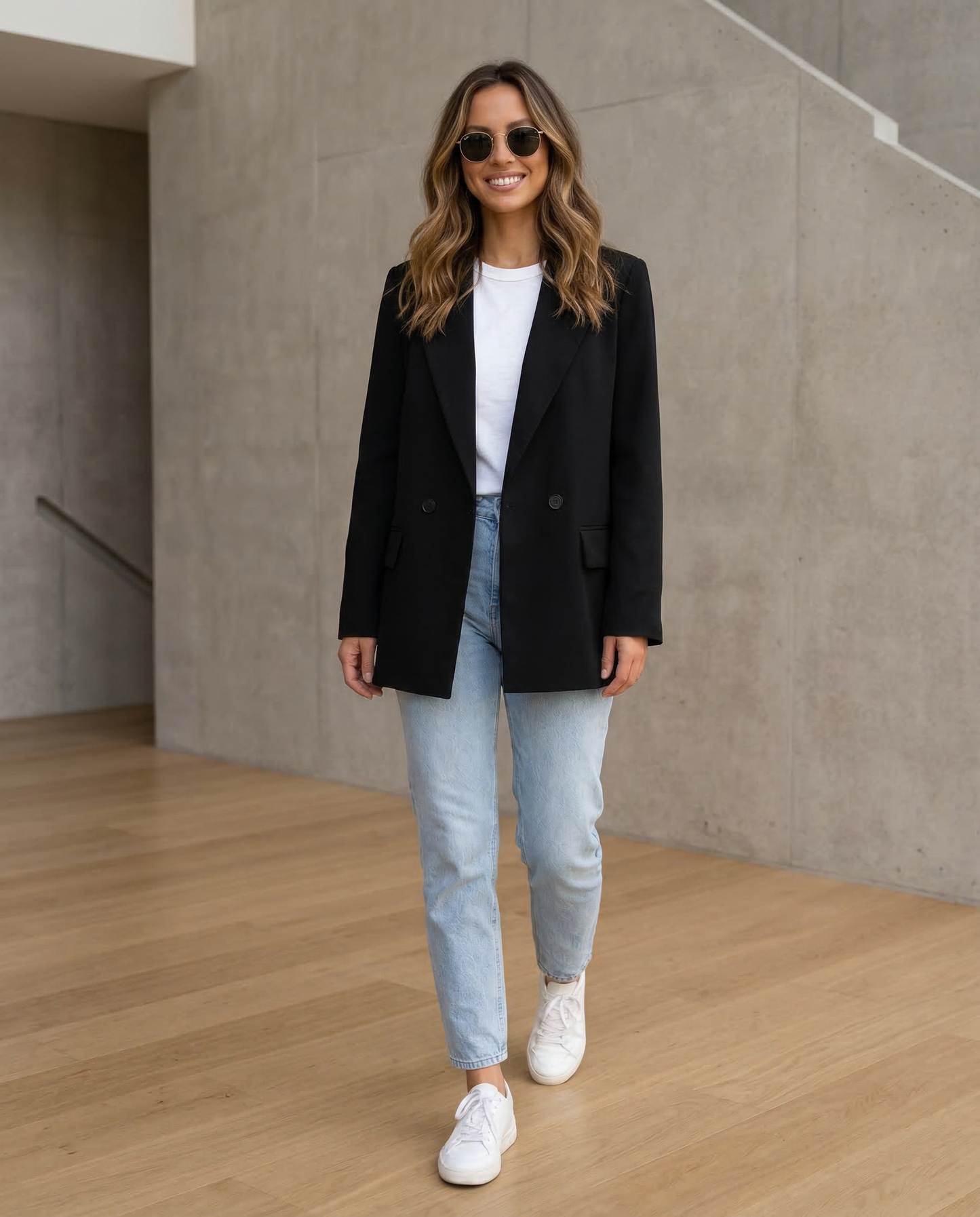 Classic Tailored Black Blazer – Elegant Double Breasted Casual Chic Jacket