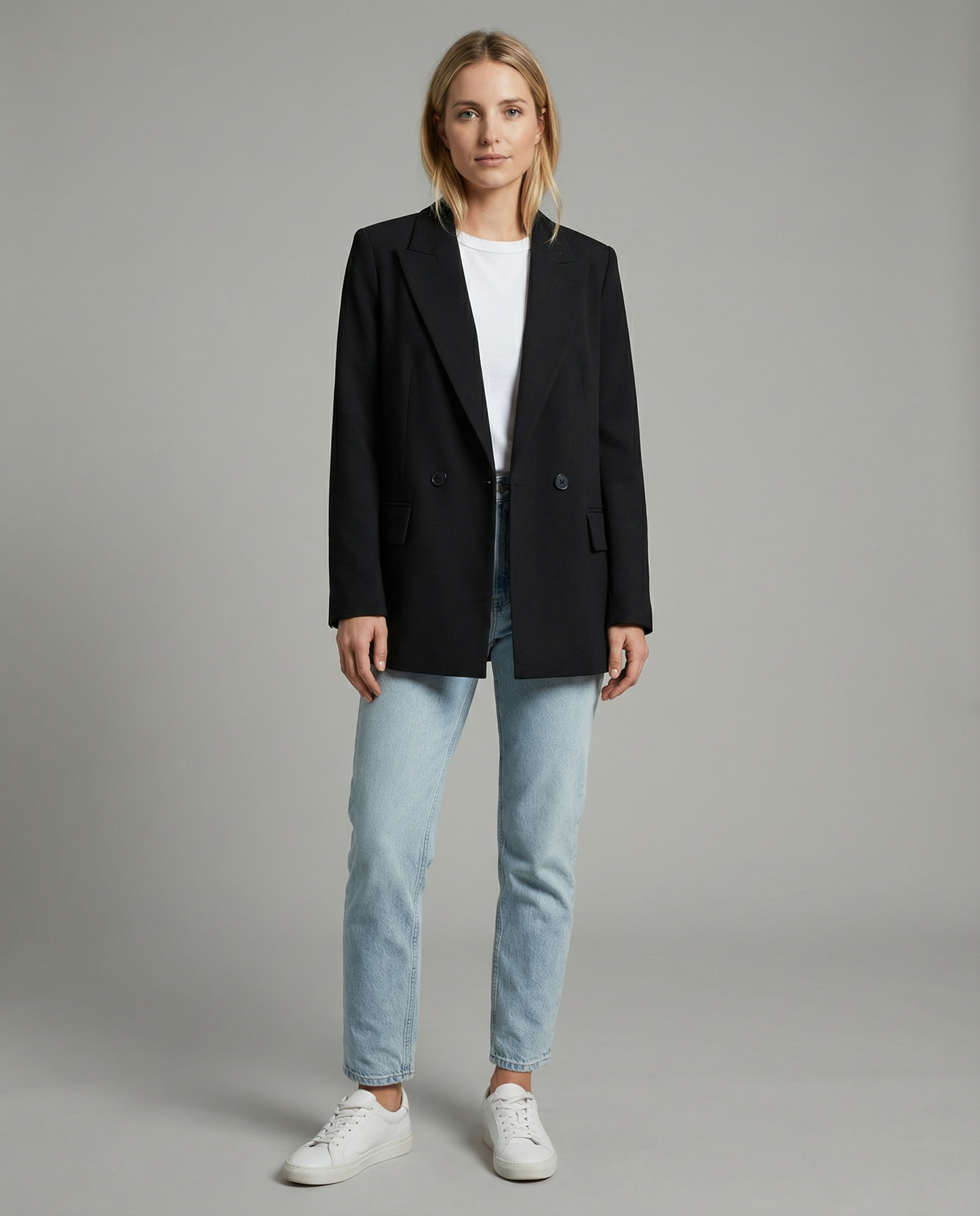 Classic Tailored Black Blazer – Elegant Double Breasted Casual Chic Jacket