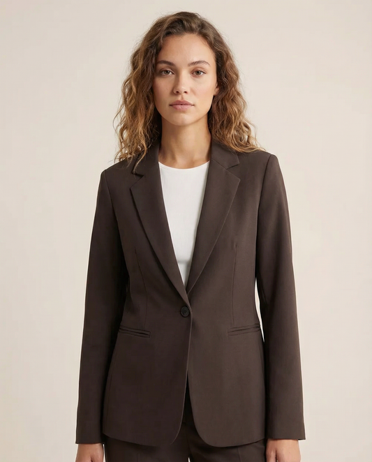 Korean Fashion Blazer – Tailored Dark Cocoa Brown Slim Fit Jacket