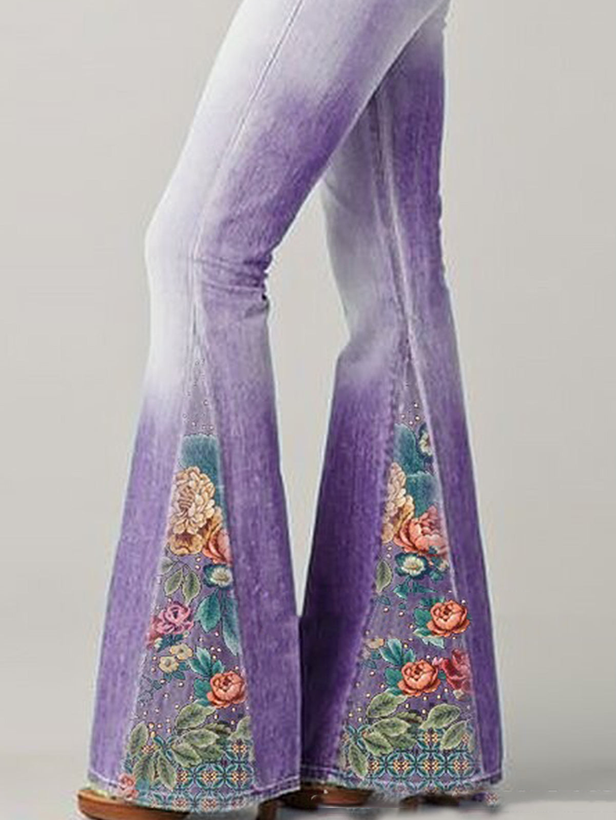 Women's Bootcut Denim Jeans with Flower Embroidered