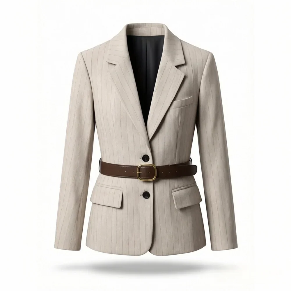Suit Jacket – Stylish Loose Fit with Waist Belt