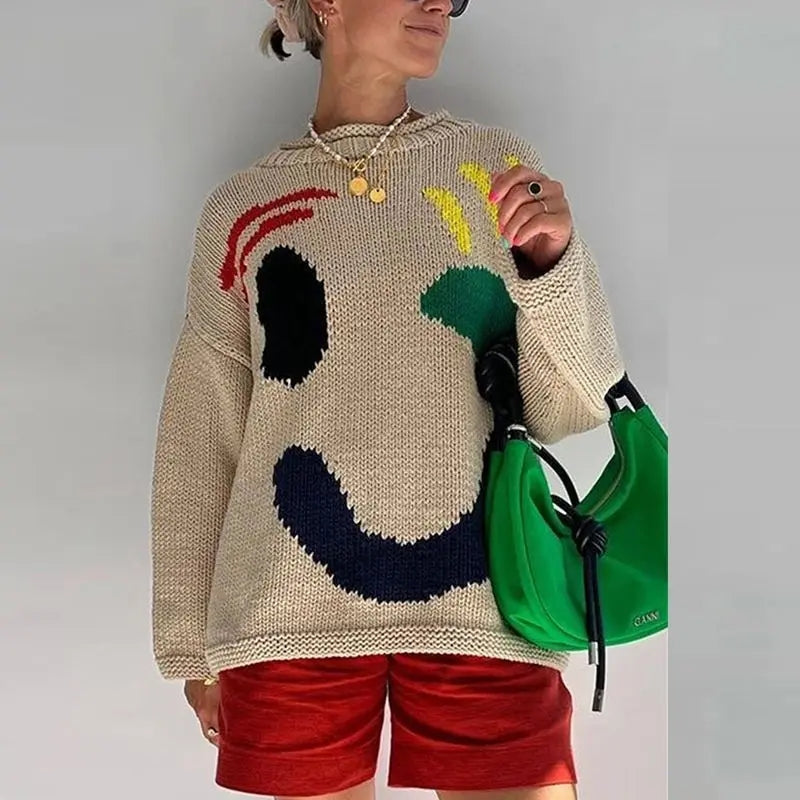 Oversized sweaters with smiley face design