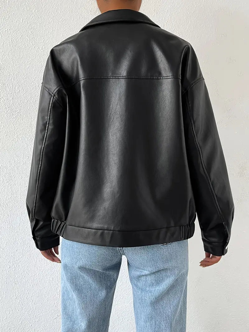 Women's Faux Leather Zip Jacket Black