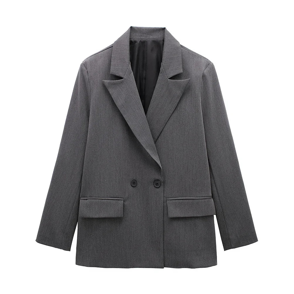 Classic Tailored Black Blazer – Elegant Double Breasted Casual Chic Jacket