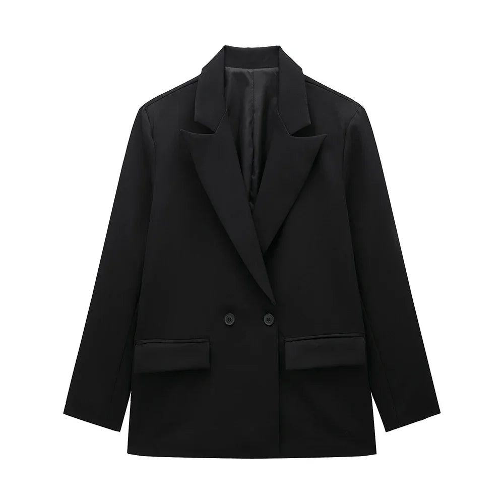 Classic Tailored Black Blazer – Elegant Double Breasted Casual Chic Jacket