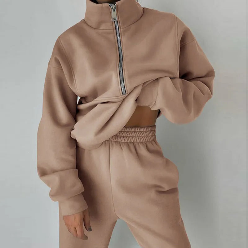 2-Piece Tracksuit Set with Half-Zip for Women
