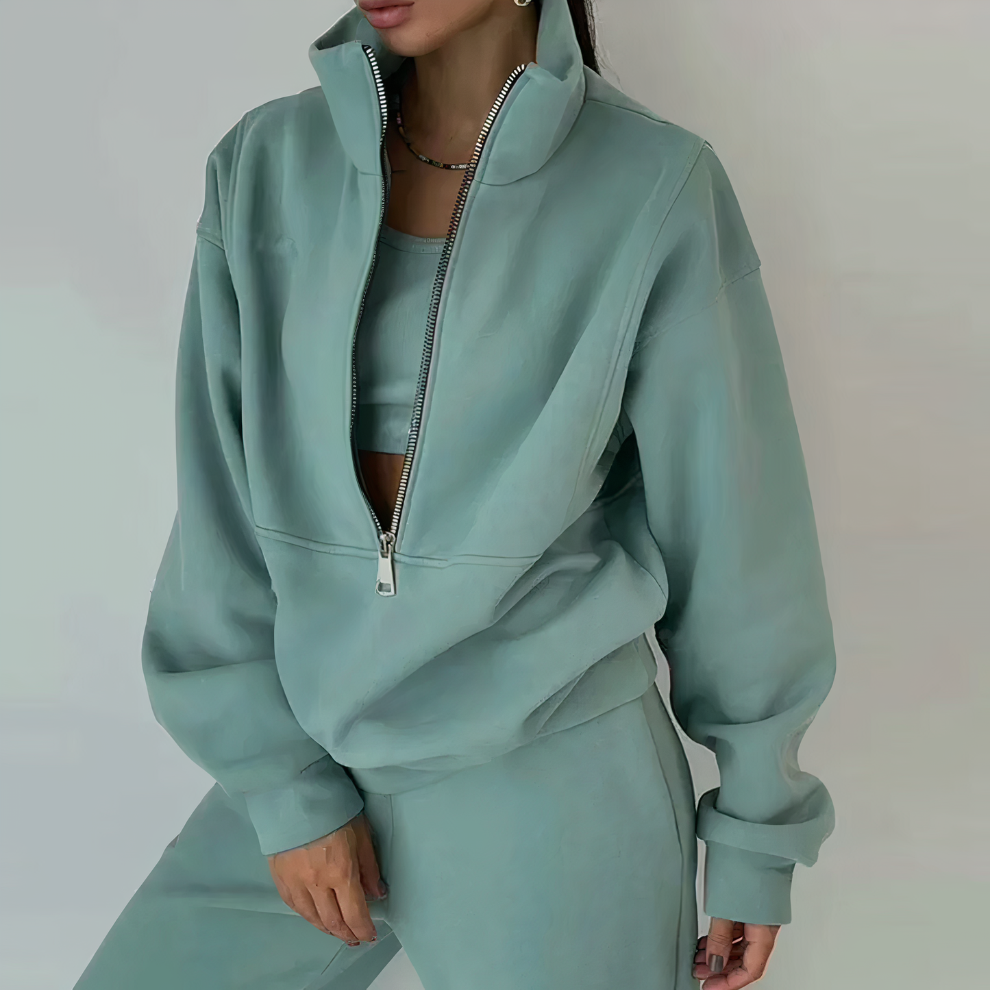 2-Piece Tracksuit Set with Half-Zip for Women