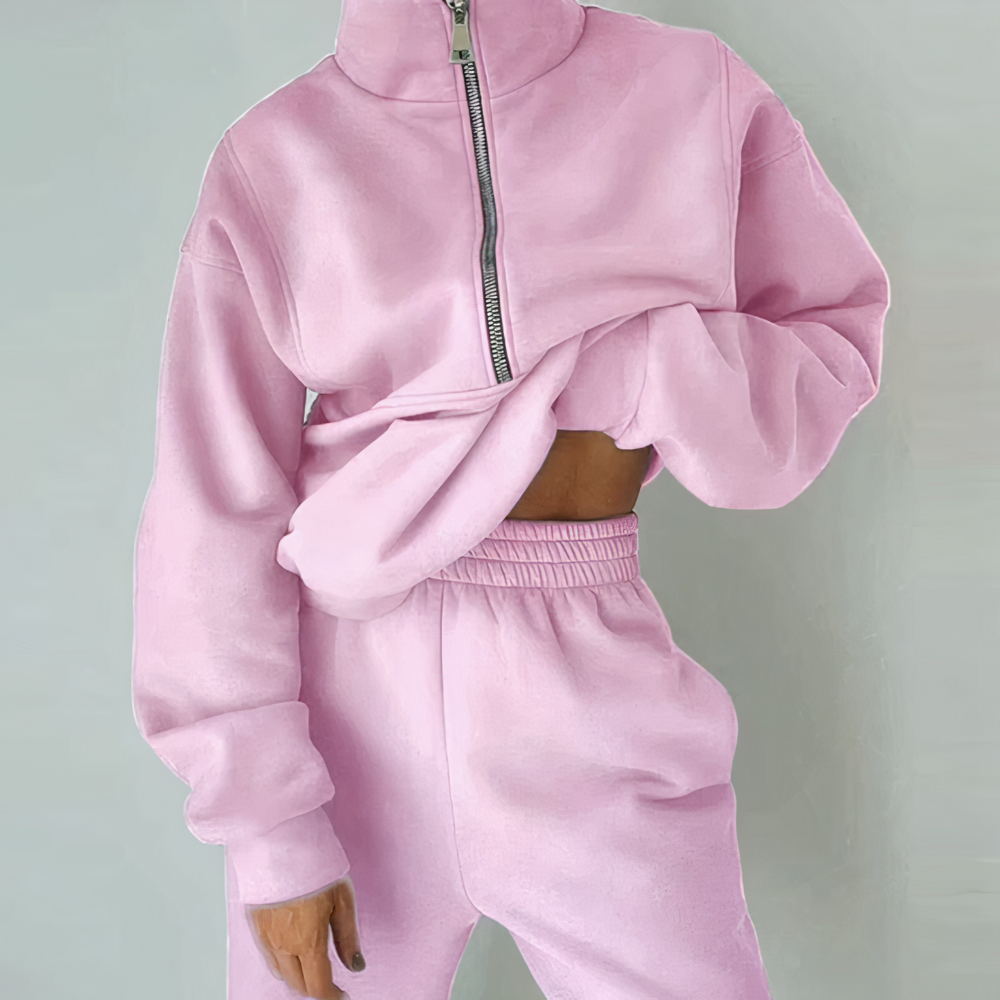 2-Piece Tracksuit Set with Half-Zip for Women