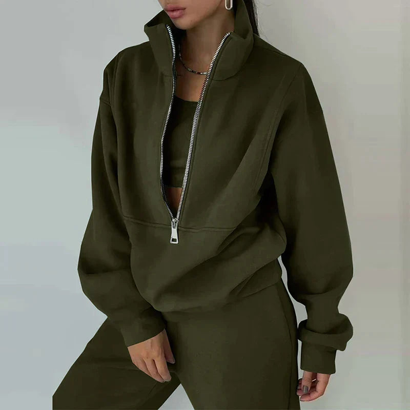 2-Piece Tracksuit Set with Half-Zip for Women