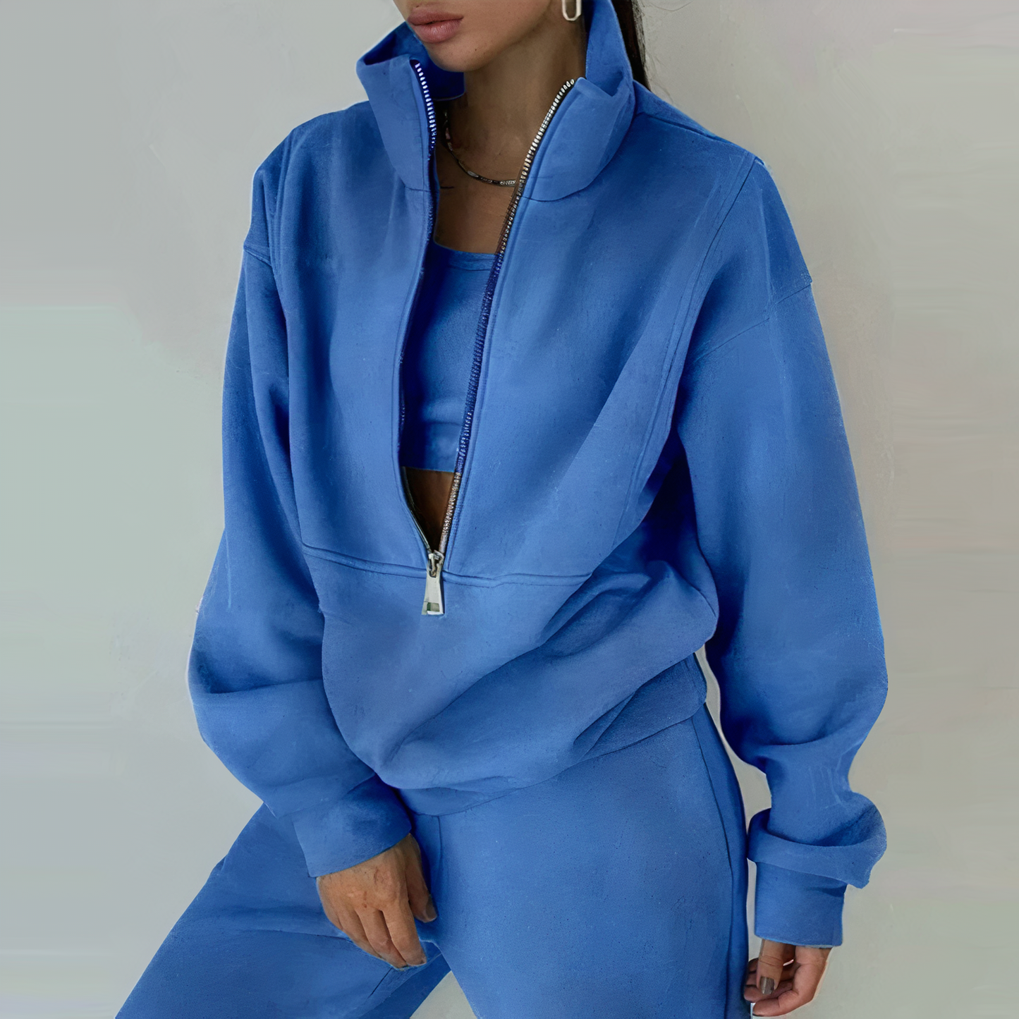 2-Piece Tracksuit Set with Half-Zip for Women