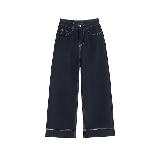 Contrast Stitch Wide Leg Denim Jeans